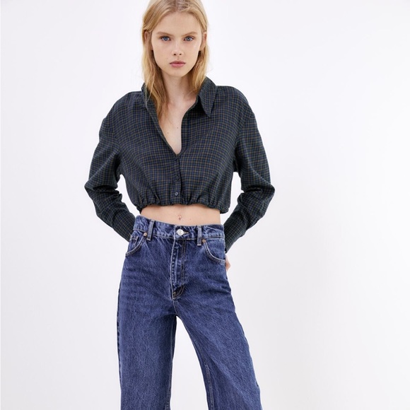 Zara- cropped plaid shirt - Picture 1 of 1